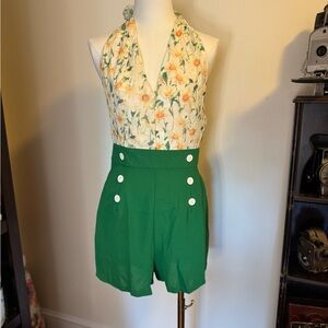 Green  halter  Shorts romper NWT retro